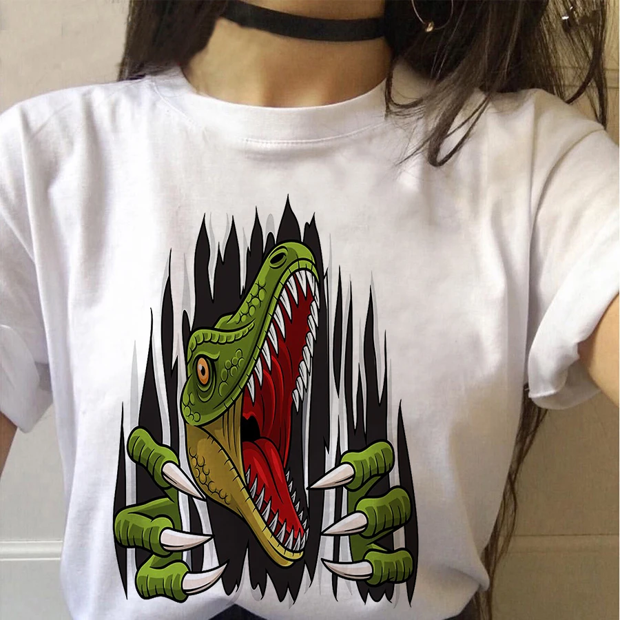 Juros periodo Parkas Dinozaurų Juokinga Streetwear Grafinis Atspausdintas Atsitiktinis Raidžių marškinėliai Viršuje Minkštas Negabaritinių Tee Moterų/Žmogaus T-Shirt 3