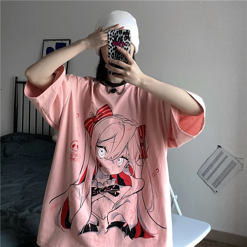 Vasarą Moterys T-shirt Animacinių filmų Japonų Anime Harajuku Kawaii Streetwear Punk Hip-Hop Gotikos Prarasti Plius Dydžio Drabužių Moterims, T-Shirt 0