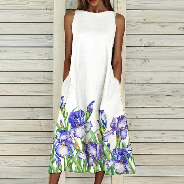 Moterims, Elegantiška Suknelė Vasaros Gėlių Spausdinti Rankovių Ilgio Suknelės Mados Apvali Kaklo-Line Kišenėje Moteriška Suknelė Plus Size Vestidos 1