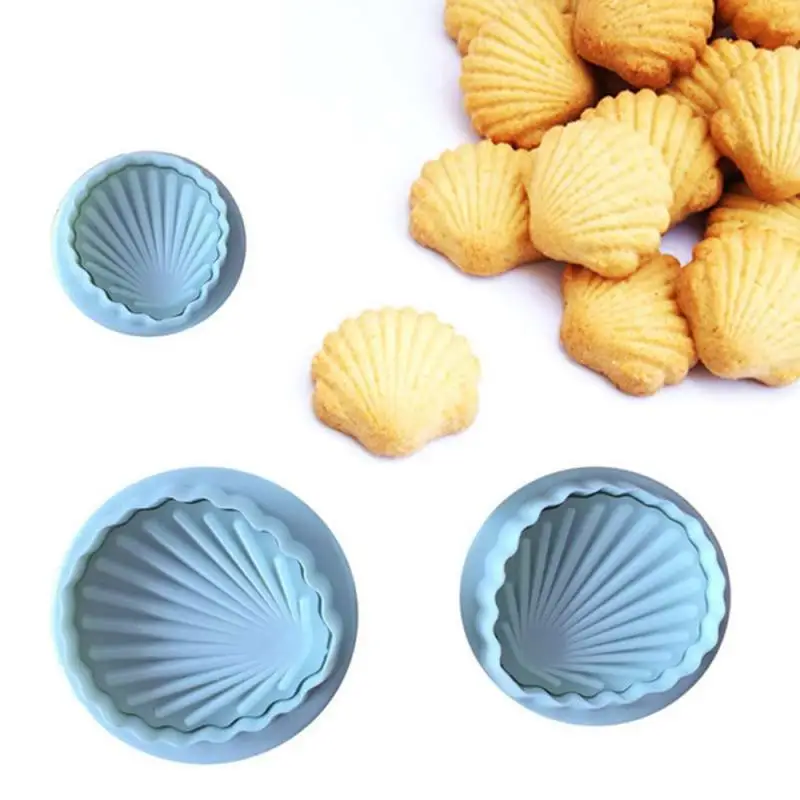 3Pcs/set Garsaus Sea Shell 3D Formos Minkštas Pyragas Pelėsių Įrankiai Bakeware Minkštas Pelėsių Slapukus Cutter Antspaudas Tortas Įrankis Virtuvėje Cookice 3