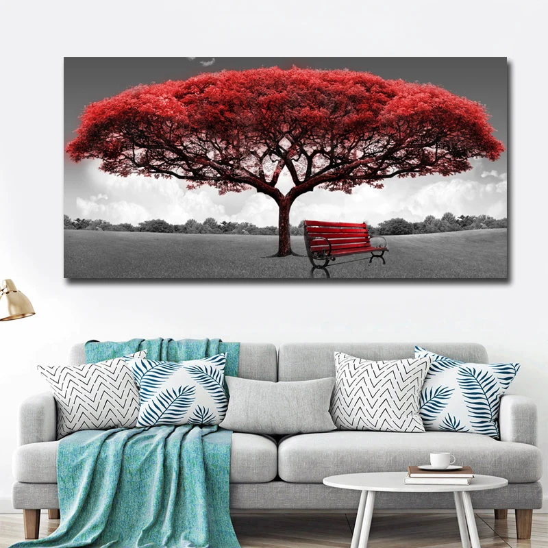 Raudona Medžių ir Kėdės Kraštovaizdžio Naftos Tapyba ant Drobės, Plakatų ir grafikos Skandinavijos Sienos Meno Nuotrauką Kambarį Cuadros 0