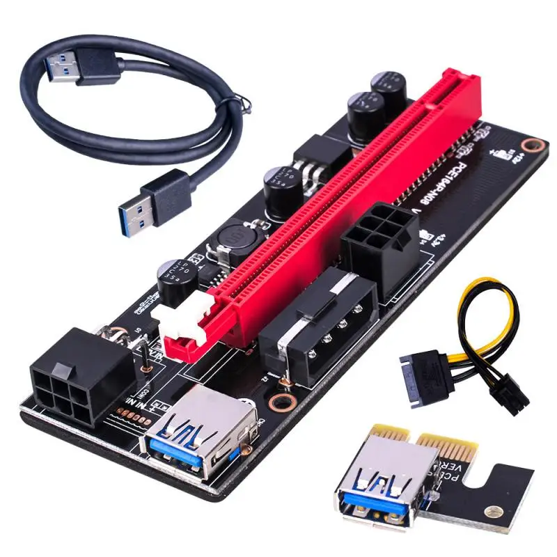 Nauja PCI-E Pcie Riser 009 Express 1X 16x Extender PCI-E USB Stove 009S Dual GPU 6Pin SATA Adapterio plokštę 15pin Už BTC Miner 3