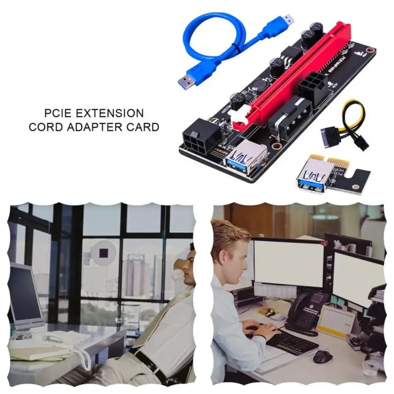 Nauja PCI-E Pcie Riser 009 Express 1X 16x Extender PCI-E USB Stove 009S Dual GPU 6Pin SATA Adapterio plokštę 15pin Už BTC Miner 4