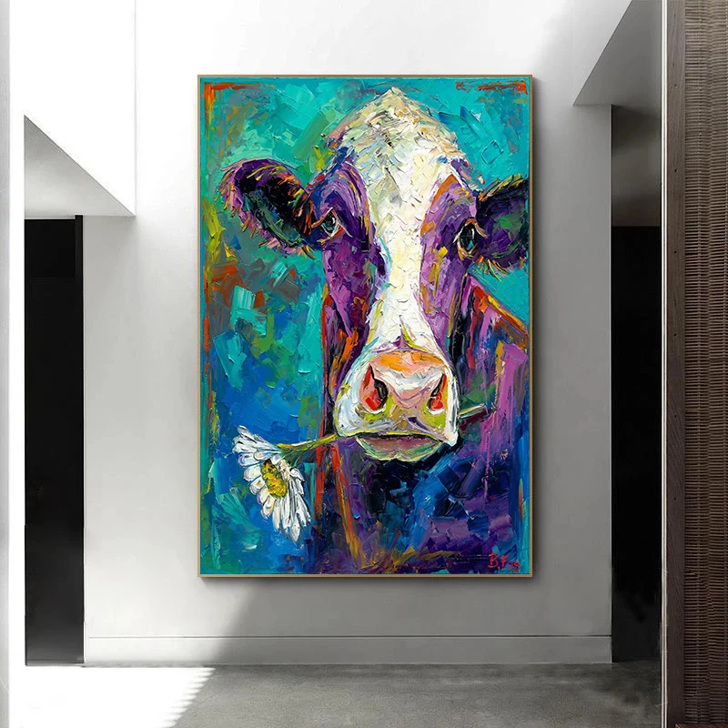 Modernus Gyvūnų Meno Spalvos Karvė Drobės Tapybos Cuadros Plakatų Spausdinimo Sienos Meno Kambarį Namų Dekoro 2