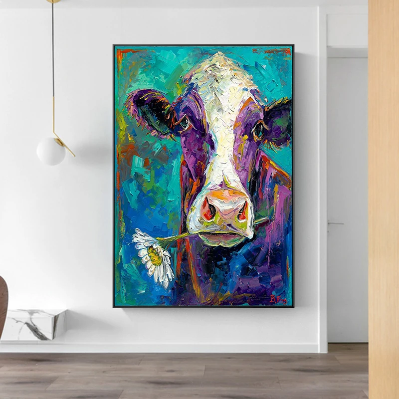 Modernus Gyvūnų Meno Spalvos Karvė Drobės Tapybos Cuadros Plakatų Spausdinimo Sienos Meno Kambarį Namų Dekoro 4