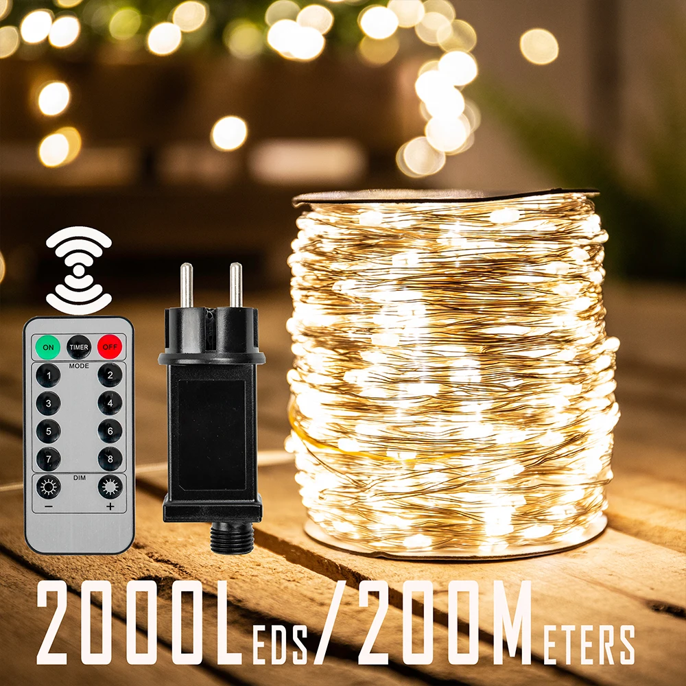 200Meters 2000LEDs LED Pasakų String Žiburiai Kalėdų Ramadanas Atostogų Šalis Vestuvių Girliandą Apdailos Lauko Žibintai 1