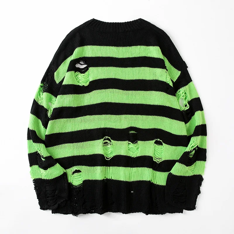 Dryžuotas Megztiniai Moterims Punk Unisex Džemperis Rudenį Tuščiaviduriai Iš Skylės Skaldytų Jumper Prarasti Negabaritinių Pullouvers Harajuku Streetwear 1