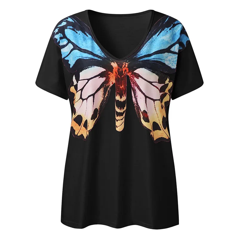Moterys Vasarą Butterfly Marškinėliai Harajuku Mados Vabzdžių, Gyvūnų Spausdinti Plus Size V-Kaklo Trumpomis Rankovėmis Viršūnes 2