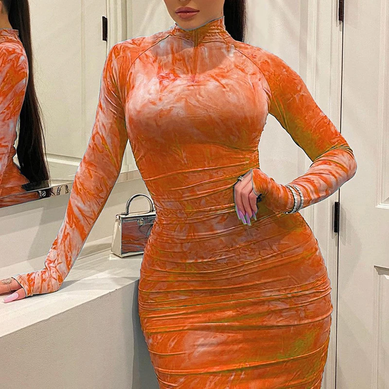 Mados 2021 m. pavasarį moterų suknelė Didelio dydžio 5xl Plisuotos užtrauktukas spausdinimo Stora Seksualus suknelės ilgai vakare elegantiškas bodycon suknelė 2