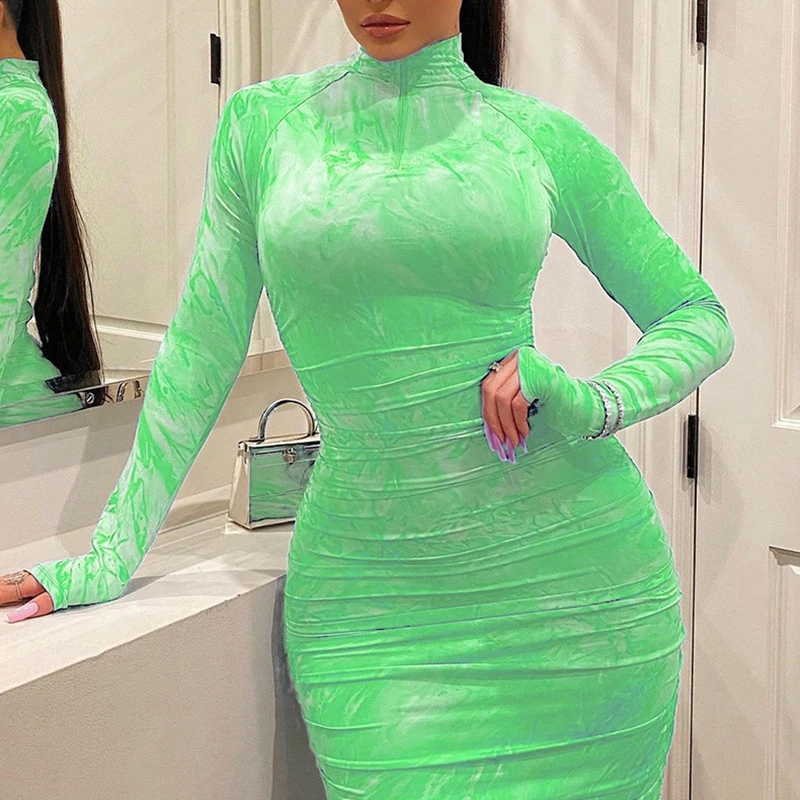 Mados 2021 m. pavasarį moterų suknelė Didelio dydžio 5xl Plisuotos užtrauktukas spausdinimo Stora Seksualus suknelės ilgai vakare elegantiškas bodycon suknelė 5