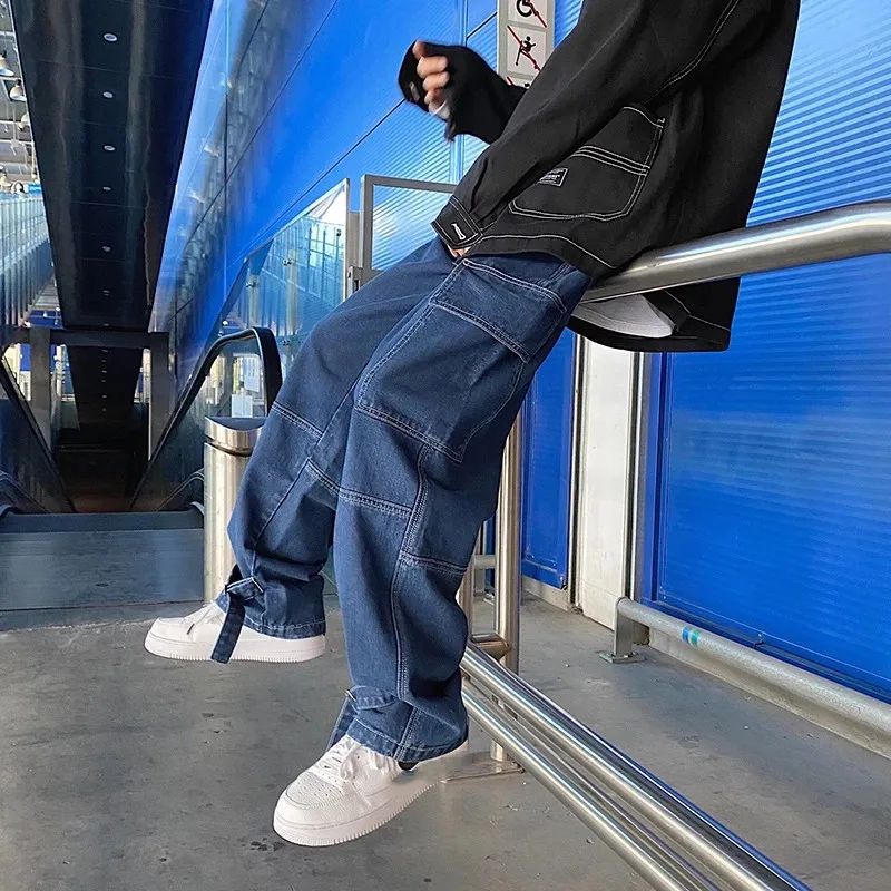 Vyrai džinsai Pločio Kojų džinsai ziajać Prarasti Tiesiai Baggy vyriški džinsai Streetwear Hip-Hop atsitiktinis Riedlentė kelnes S-5XL Neutralus kelnės 4