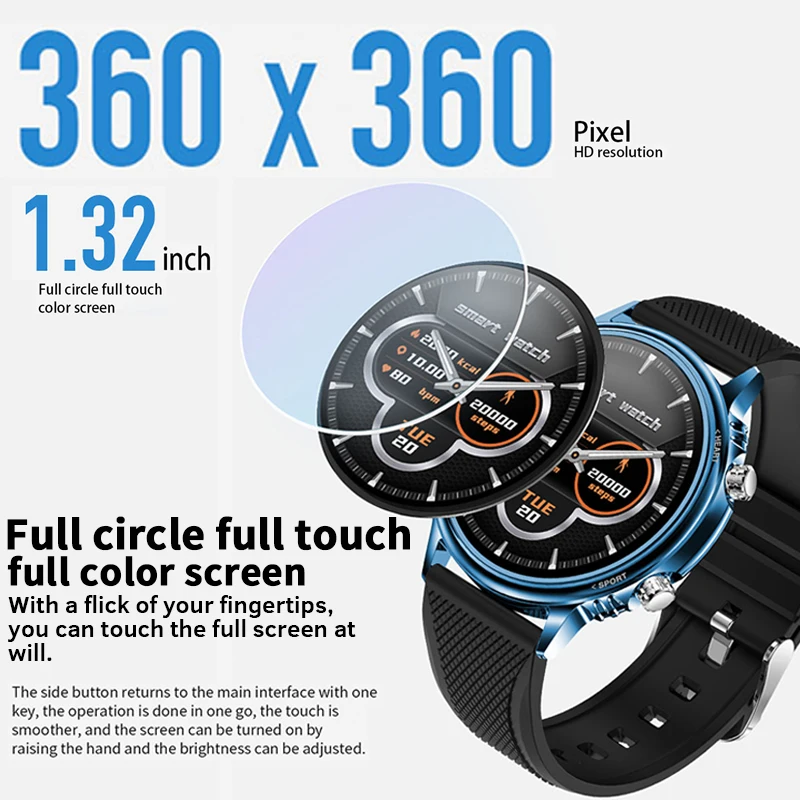 2021 Naujų Verslo Smart Watch Vyrų 360*360 Super HD 1.32 colių Jutiklinis Ekranas Sportas Sveikata, Širdies ritmo Pasukti Ratuką Smatwatch Moterims 5
