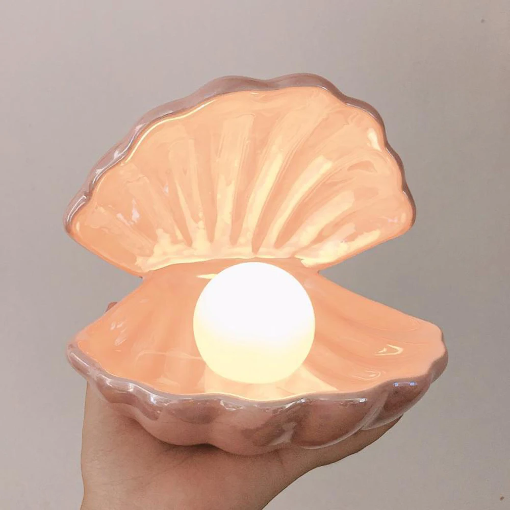 1 Vnt Mergina Serijos Keramikos Shell Perlų Naktį Šviesos Streamer Undinė Fairy Shell Naktį Lempa Naktiniai Staleliai, Namų Puošybai Kalėdų Dovana 4