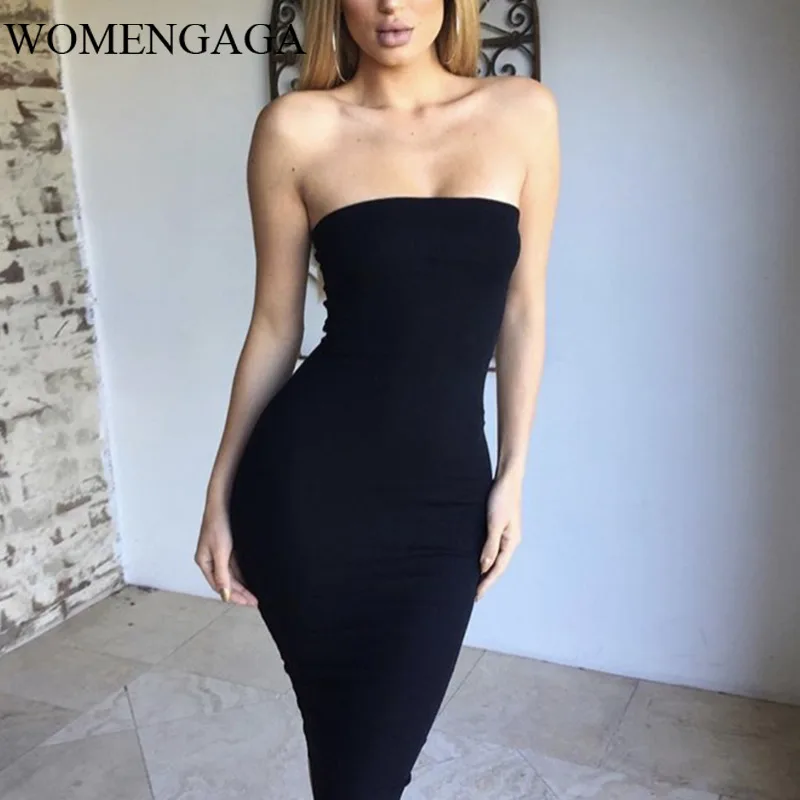 WOMENGAGA 2020 m. Vasarą nauju Moterų vientisos Spalvos Berankovė Krūtinės-suvynioti Seksualus Slim Suknelė LD6Y 5