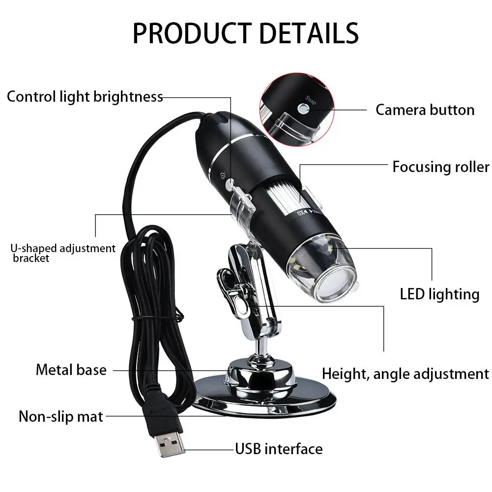 1000X Elektroninės Skaitmeninės Mikroskopų už WIN10/8/7/XP MAC Sistemos USB Nešiojamą Teigiamas Baltas LED didinamasis stiklas Optiniai Prietaisai 2