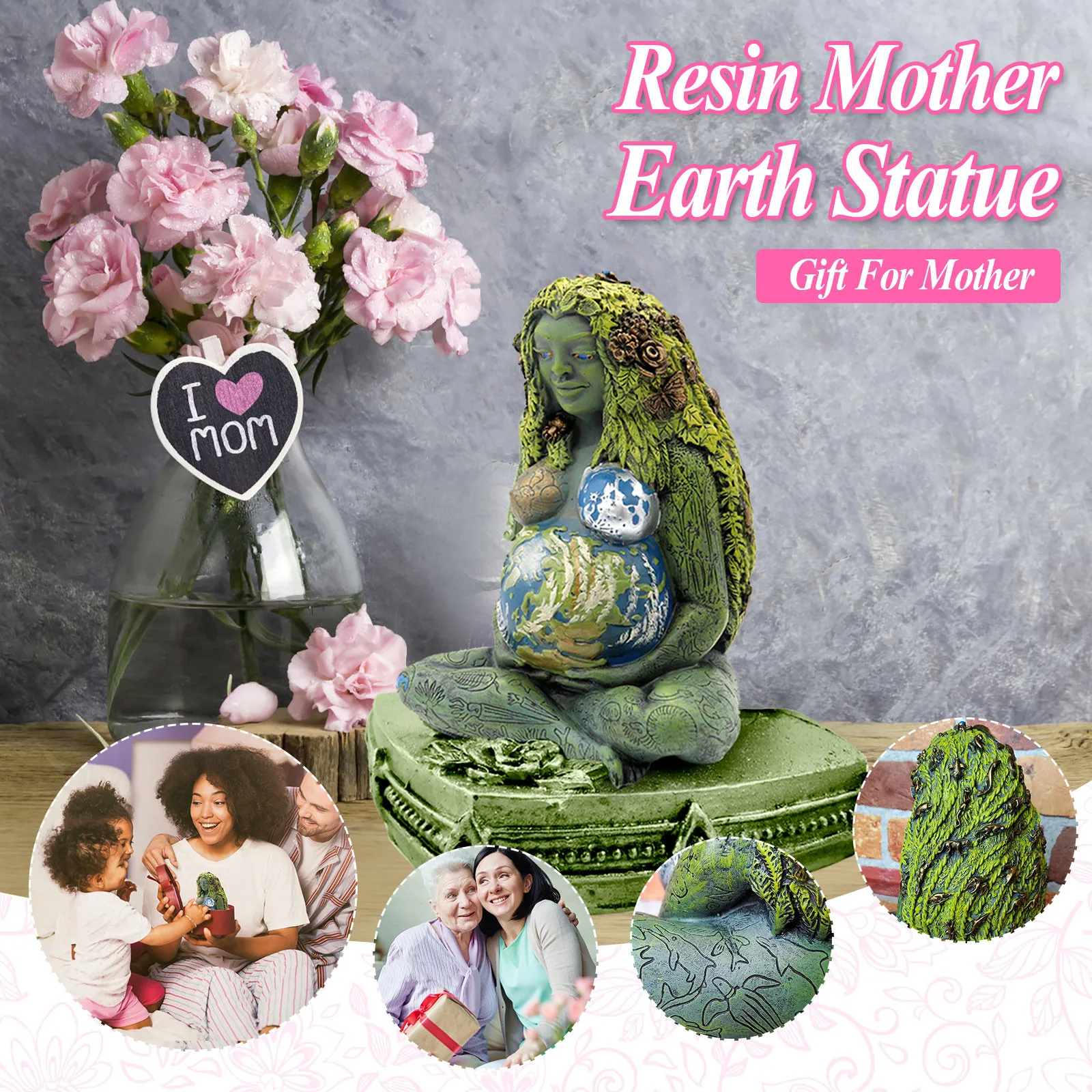 Gaia Motinos Žemės Meno Deivės Statula Žemės dieną, Motinos Dieną Pasaulio Dienos Dovanos Skulptūros, Statulėlės Dervos Namų Dekoro Ornamentą 15cm 3
