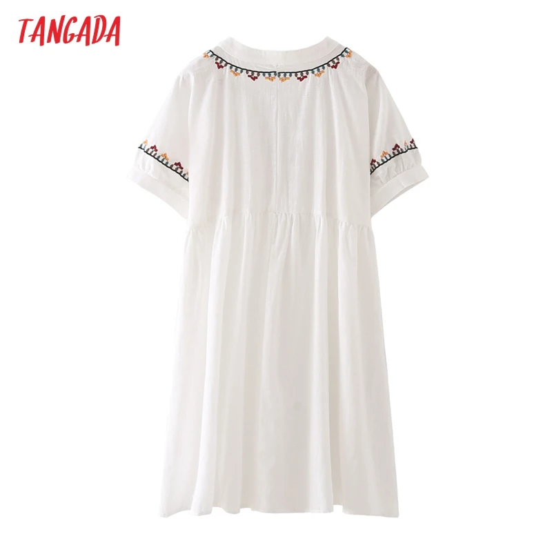 Tangada Moterų Balta Siuvinėjimo Romantiška Medvilnės Suknelė trumpomis Rankovėmis Patelės Mini Suknelės Vestidos 4T28 0