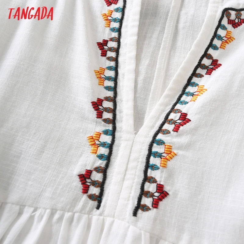Tangada Moterų Balta Siuvinėjimo Romantiška Medvilnės Suknelė trumpomis Rankovėmis Patelės Mini Suknelės Vestidos 4T28 3