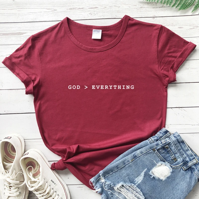 Dievas Per Viską, T-marškinėliai Atsitiktinis Moterų Krikščionių Marškinėlius Drabužius trumpomis Rankovėmis Unisex Religinių Jėzaus Tikėjimas Biblija Viršūnes Tees 2