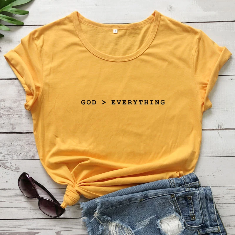 Dievas Per Viską, T-marškinėliai Atsitiktinis Moterų Krikščionių Marškinėlius Drabužius trumpomis Rankovėmis Unisex Religinių Jėzaus Tikėjimas Biblija Viršūnes Tees 3