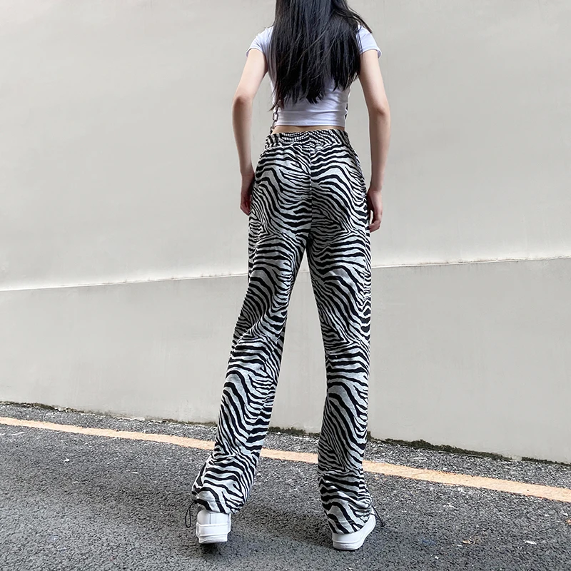 Zebras Spausdinti Harajuku Krovinių Kelnės Capri Moterims Y2K Derliaus Atsitiktinis Baggy Aukšto Juosmens Poilsiu Sweatpants Kelnės Streetwear Iamhotty 0