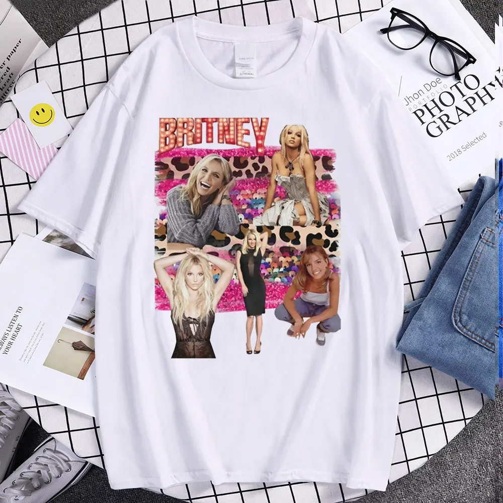 Karšto Pardavimo Britney Spears Spausdinti Pora Marškinėliai Derliaus Animacinių filmų Vasaros Viršūnes Vasaros Klasikinis Trišakiai Ulzzang Stilius Nauja, T-shirt Moteris 3