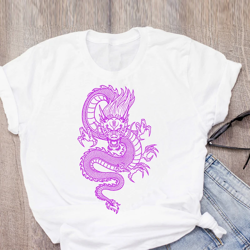 Kinijos Drakonas Spausdinti moteriški marškinėliai Vasaros Drabužių Harajuku Vintage Marškinėliai Atsitiktinis Moterų trumpomis Rankovėmis Prarasti Viršų Moteriška T-shirt 3