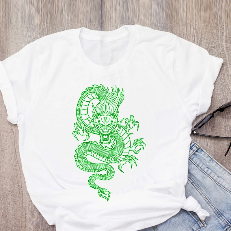 Kinijos Drakonas Spausdinti moteriški marškinėliai Vasaros Drabužių Harajuku Vintage Marškinėliai Atsitiktinis Moterų trumpomis Rankovėmis Prarasti Viršų Moteriška T-shirt 4