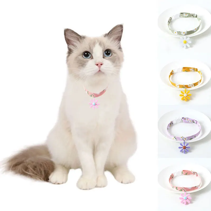 Atsiskyrusio Kačių Antkaklis Su Varpeliu Gėlių Modelio Daisy Gėlių Reguliuojamas Saugos Lankų Kačių Pet Kačiukas Produktus 3