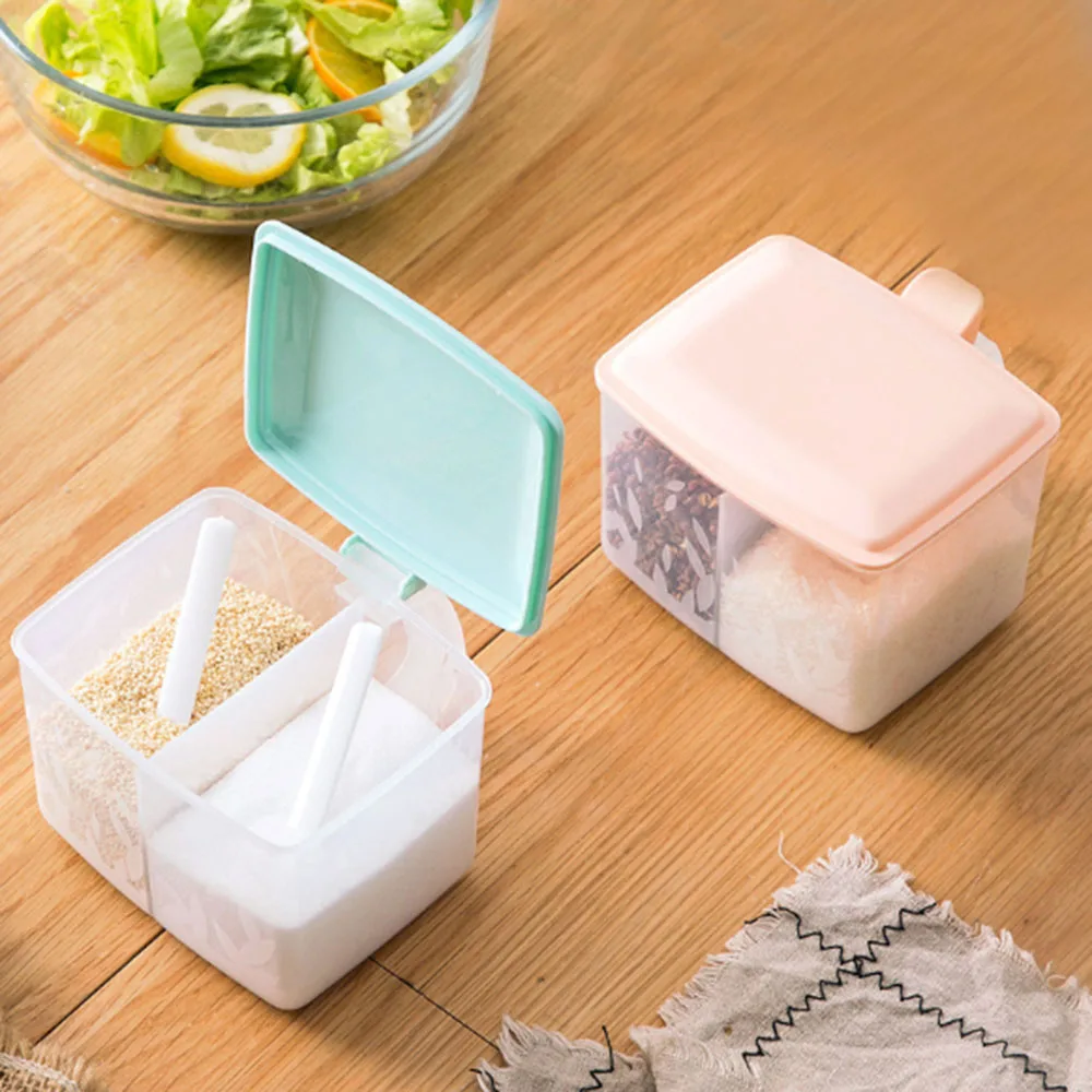 Plastikiniai Prieskonių Dėžutė Virtuvės Salt Shaker Prieskonių Indelį Talpinimo Nustatyti Prieskonių Indelį Su Šaukštu, Namų Apyvokos, Virtuvės Reikmenys 1