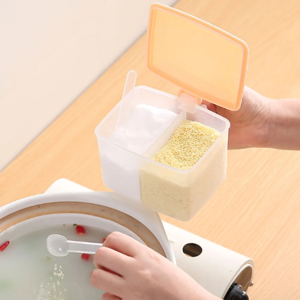 Plastikiniai Prieskonių Dėžutė Virtuvės Salt Shaker Prieskonių Indelį Talpinimo Nustatyti Prieskonių Indelį Su Šaukštu, Namų Apyvokos, Virtuvės Reikmenys 5