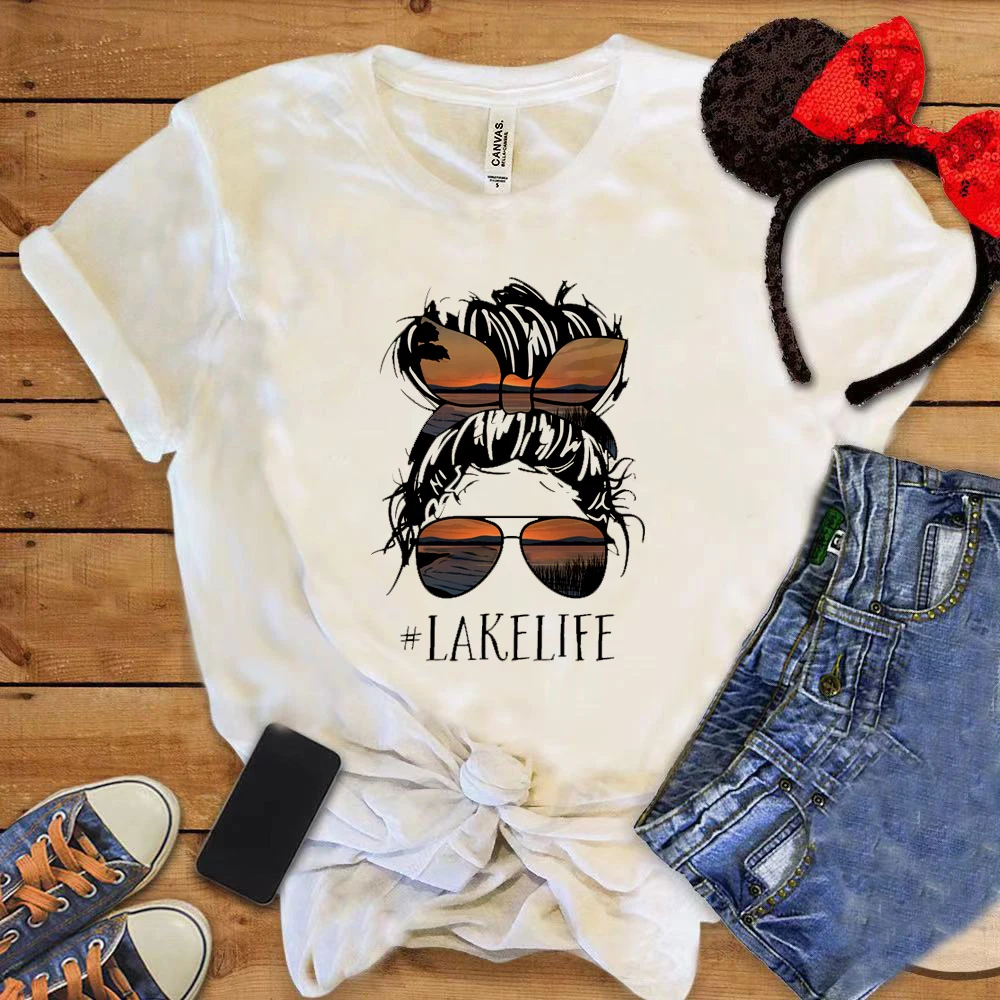 Ežeras Gyvenimo Moterų Marškinėliai, Juokingi Akiniai Atsitiktinis Moterų Tee Lankelis Motinos Galvos Spausdinimo T-shirt ankštų Paauglių mergaičių Hipster Viršūnės 3