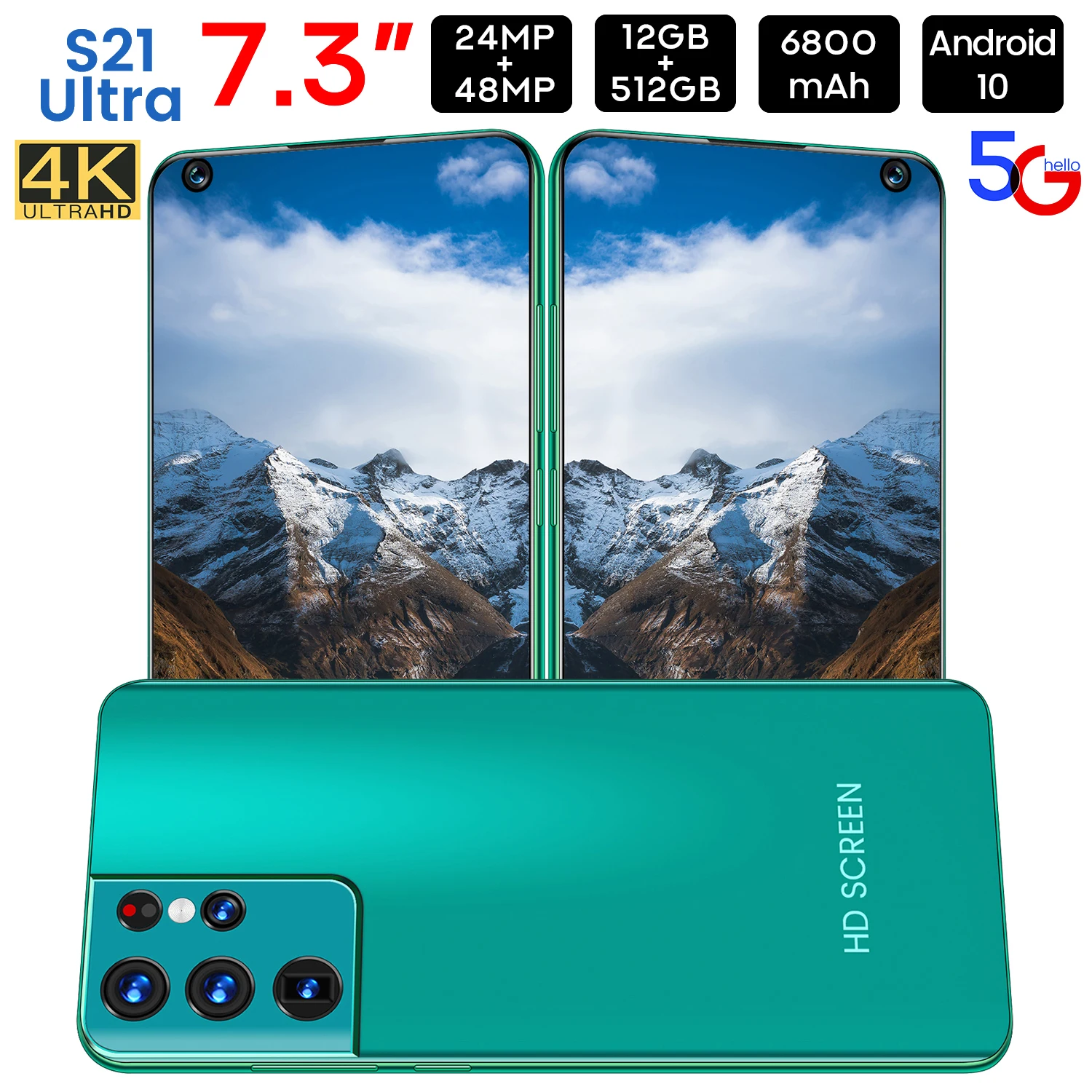 5G Pasaulio Versija S21 Ultra 7.3 Colių Android 10.0 12 GB 512 GB 6800mAh Mobiliojo Telefono vandens lašelius HD Ekrano mobilusis telefonas, Išmanusis telefonas 1