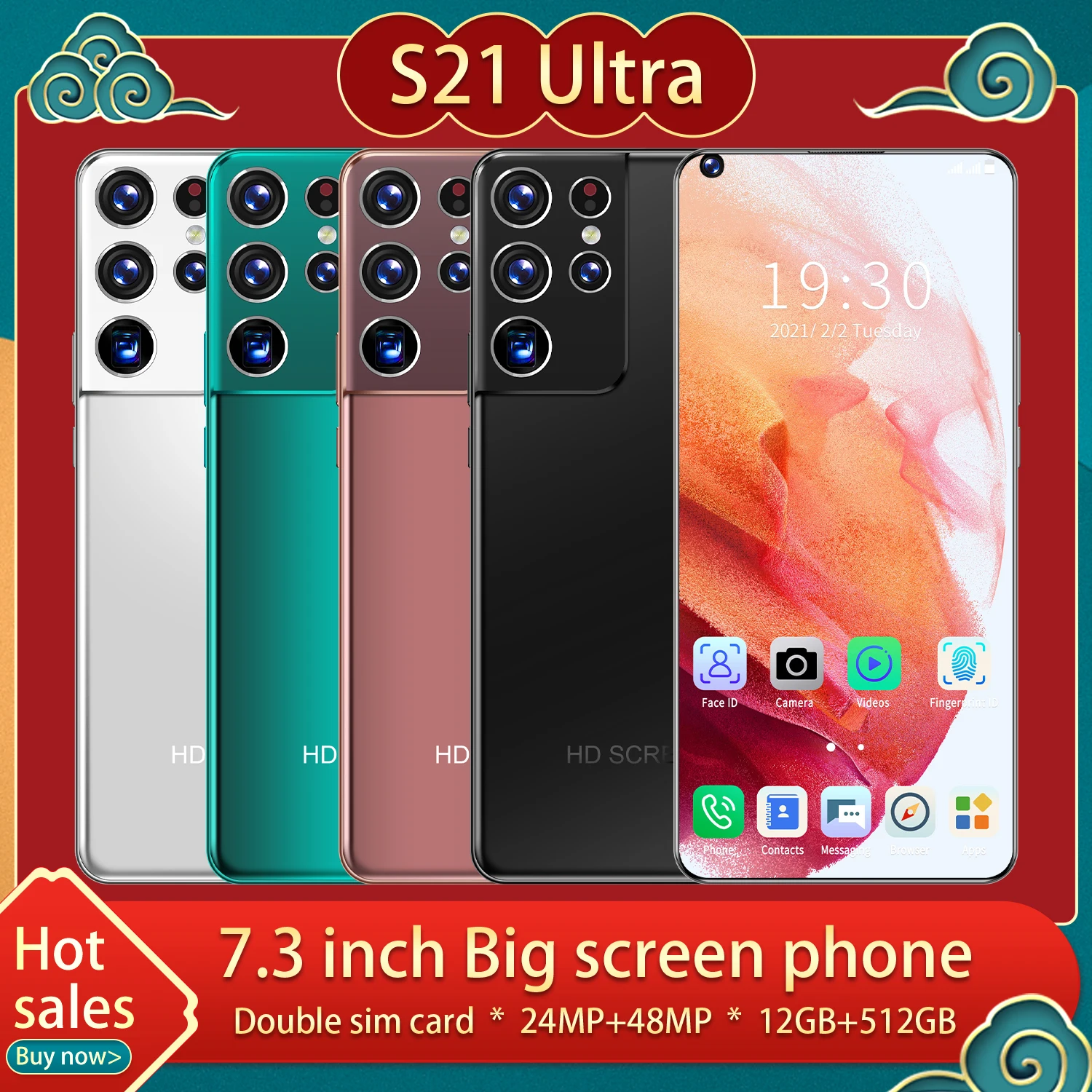 5G Pasaulio Versija S21 Ultra 7.3 Colių Android 10.0 12 GB 512 GB 6800mAh Mobiliojo Telefono vandens lašelius HD Ekrano mobilusis telefonas, Išmanusis telefonas 4