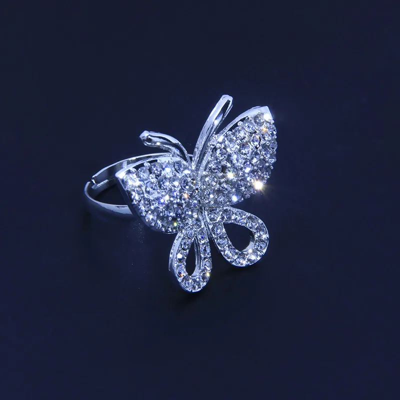 Saldus Crystal Butterfly Žiedai Moterų Mados Reguliuojamas Mielas Atidaryti Žiedai, Vestuvių juvelyriniai dirbiniai Dovanos 5