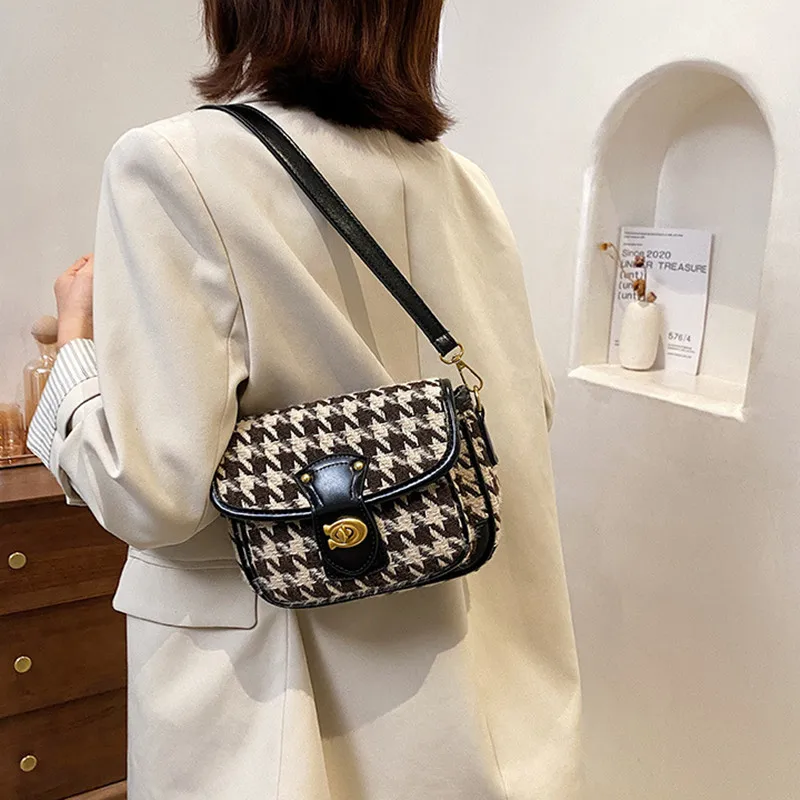 Nauja madinga retro houndstooth pažasties krepšys moterims tekstūros advanced crossbody mažų pečių maišą ponios 