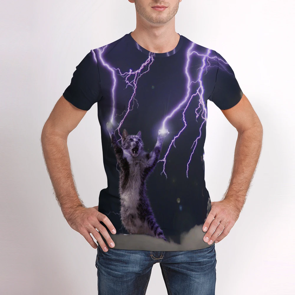 3D Gyvūnų Spausdinti Marškinėliai vyrams Vasaros trumpomis rankovėmis Katė T-shirt Juokinga Marškinėlius, O-kaklo Drabužiai 0