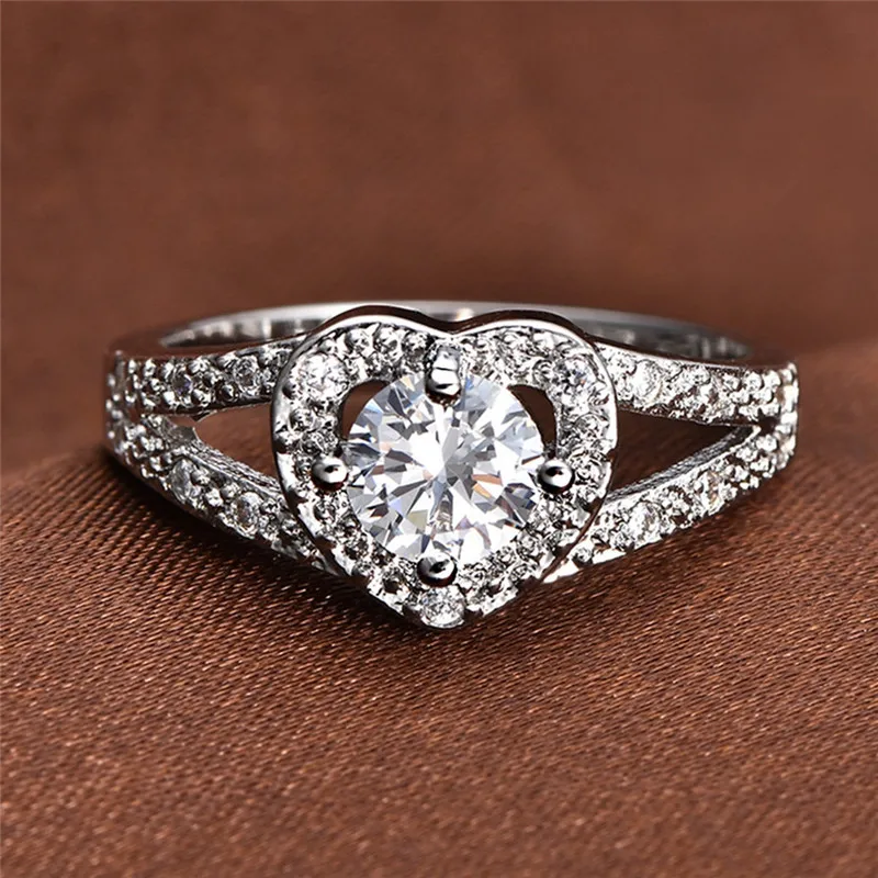 Romantiška Mados Moterų Širdies Formos Cirkonis Žiedas Pasiūlymą Vestuvinis Žiedas Papuošalai Jubiliejų Dovana 5