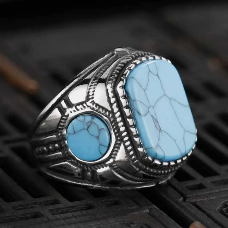 Vintage Senoviniai Natūralaus Akmens Žiedas bižuterijos Mėlyna turquoises Piršto Žiedą, Moterims Vestuvės Žiedai OSR307 1
