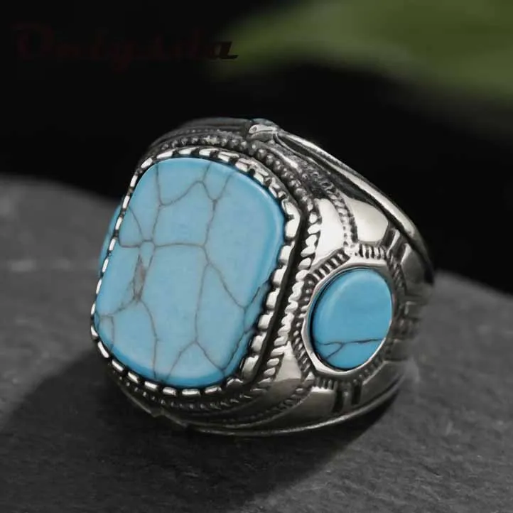 Vintage Senoviniai Natūralaus Akmens Žiedas bižuterijos Mėlyna turquoises Piršto Žiedą, Moterims Vestuvės Žiedai OSR307 2