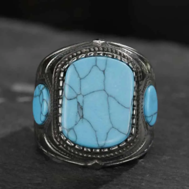Vintage Senoviniai Natūralaus Akmens Žiedas bižuterijos Mėlyna turquoises Piršto Žiedą, Moterims Vestuvės Žiedai OSR307 3