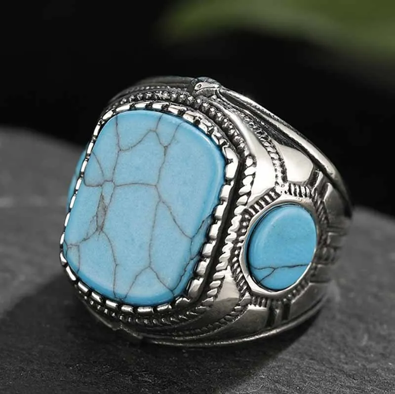 Vintage Senoviniai Natūralaus Akmens Žiedas bižuterijos Mėlyna turquoises Piršto Žiedą, Moterims Vestuvės Žiedai OSR307 4