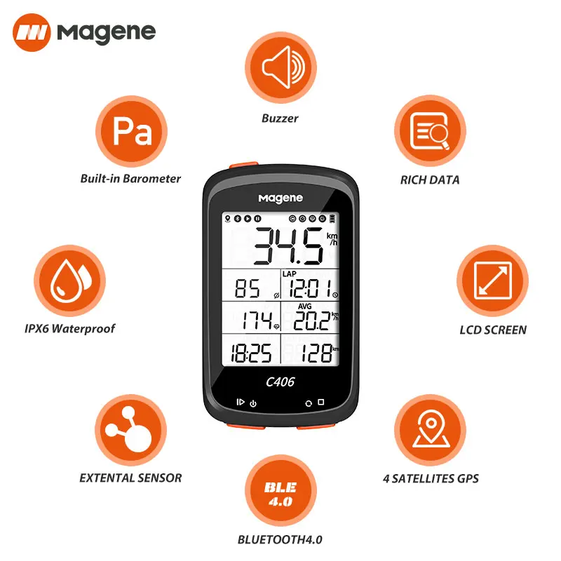 Magene-C406 smart kalnų dviratis kompiuteris, atsparus vandeniui, GPS, wireless, dviračių įranga duomenų APP, laisvas su apsaugine plėvele，Karšto pardavimo 2