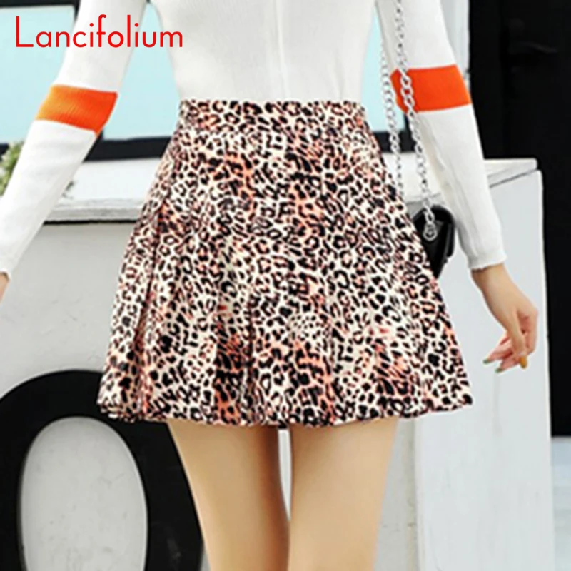 Leopardas Spausdinti Mini Sijonas Moterims Korėjos Stiliaus Kawaii Klostuotas Sijonas Ponios Aukšto Liemens Sijonas 2020 Metų Vasaros Kpop Punk Seksuali Mergina Sijonas 4