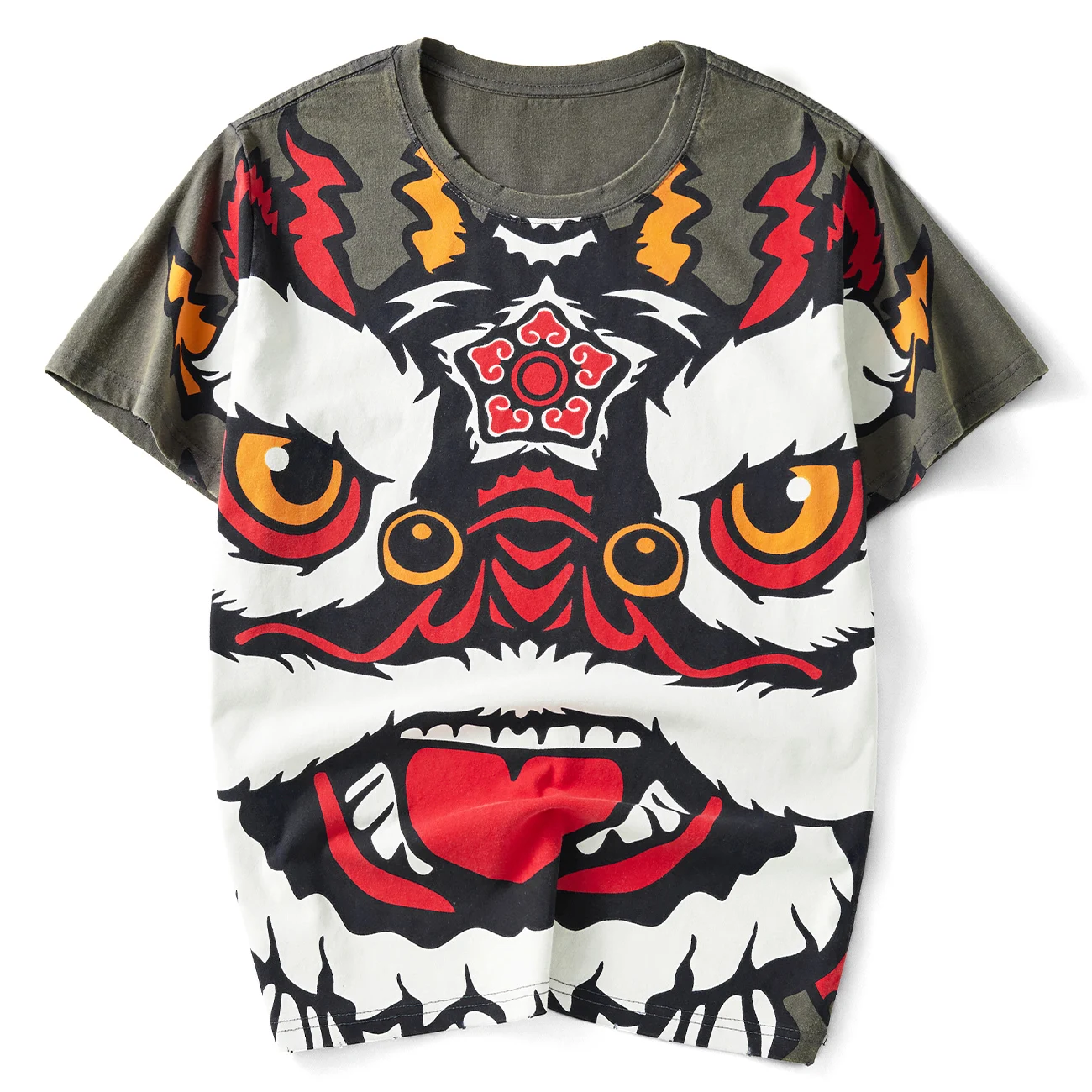 LACIBLE 2021 Vyrų Harajuku Streetwear Marškinėliai Liūtas Šoka Galvos, Print T-Shirt Hip-Hop Medvilnės Atsitiktinis trumpomis Rankovėmis Viršūnes Tees Pilka 5