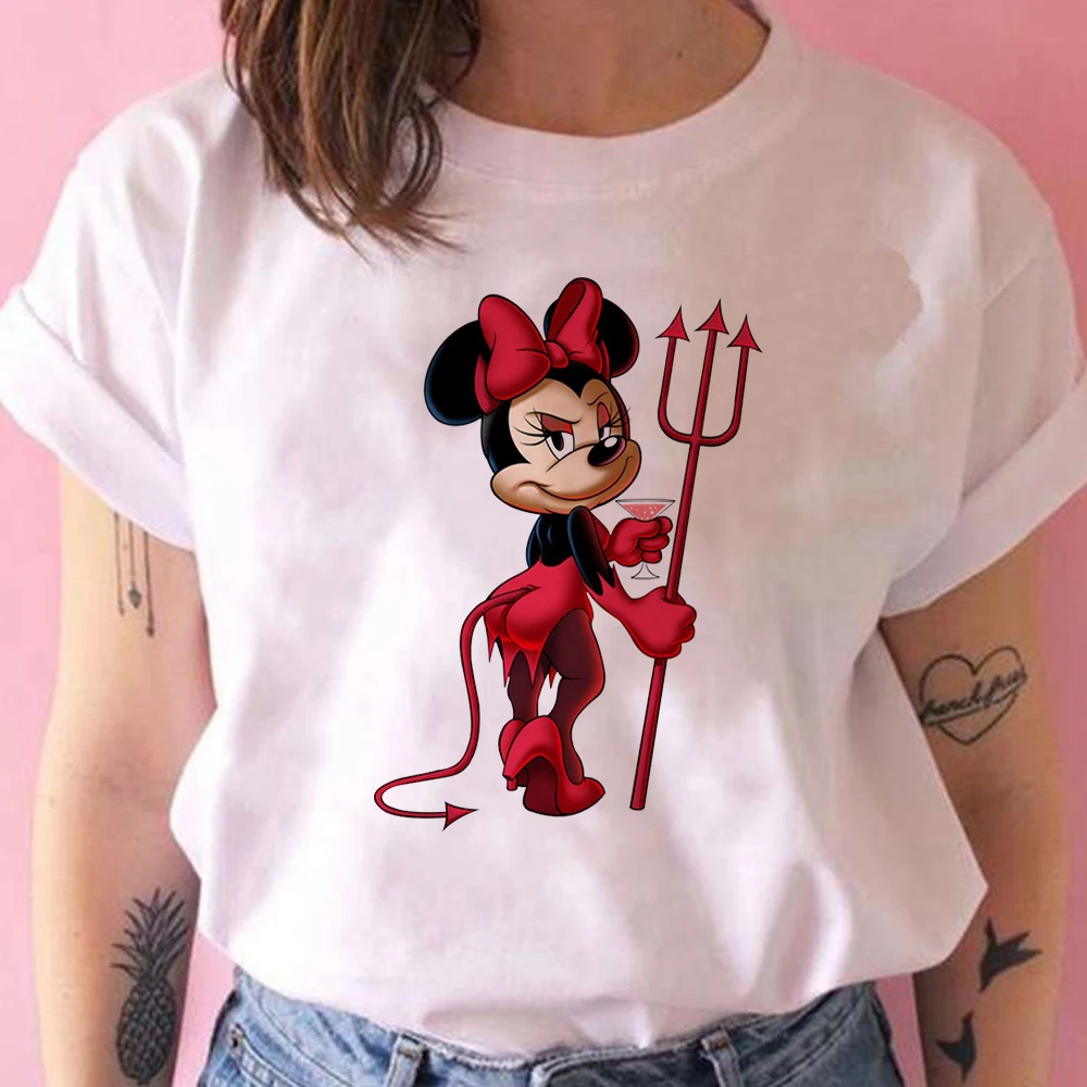 Šiek tiek Velnias Minnie Mouse moteriški marškinėliai Vasaros 2021 Naujas Mados Disney Drabužių Edgy Dizaino Marškinėliai Moteriška Kawaii Grafinis 1