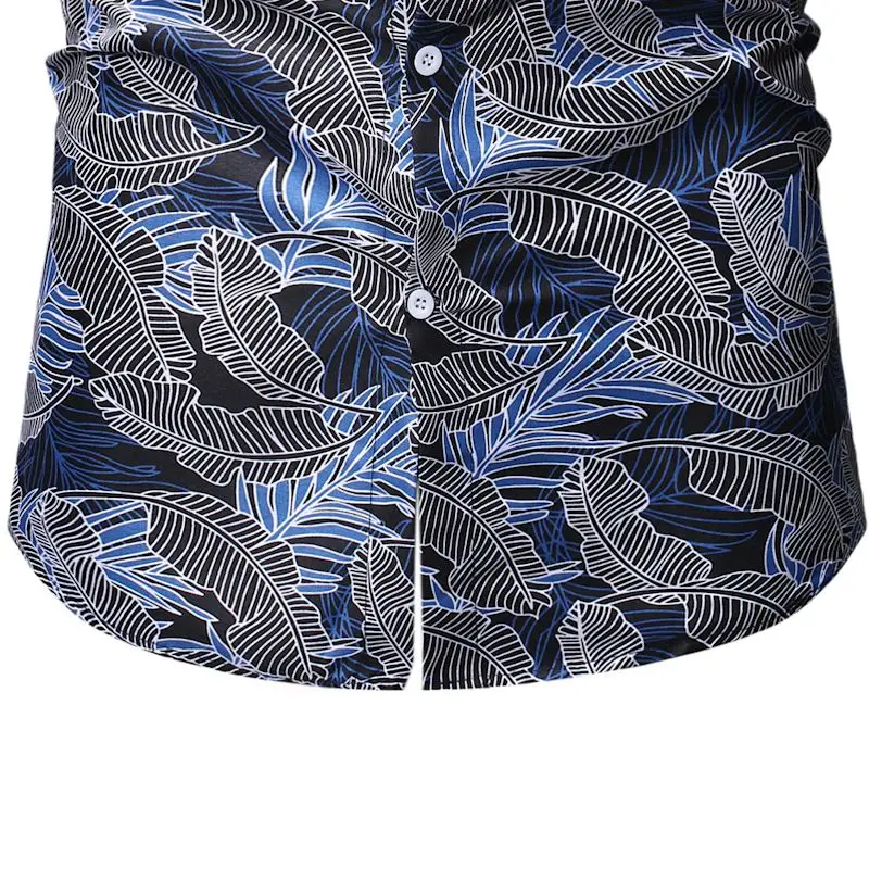 Mėlyna Lapų Spausdinimo Suknelė Marškinėliai Vyrams 2021 Nauja Slim Fit Long Sleeve Havajų Shirt Mens Mygtuką Šalies Marškinėliai Atostogų 4