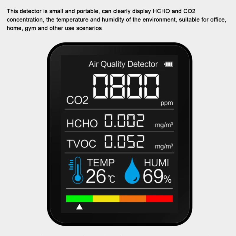5 in1 CO2 Matuoklis Skaitmeninis Temperatūros ir Drėgmės Jutiklis Testeris Oro Kokybei Stebėti Anglies Dioksido TVOC Formaldehido HCHO Detektorius 4