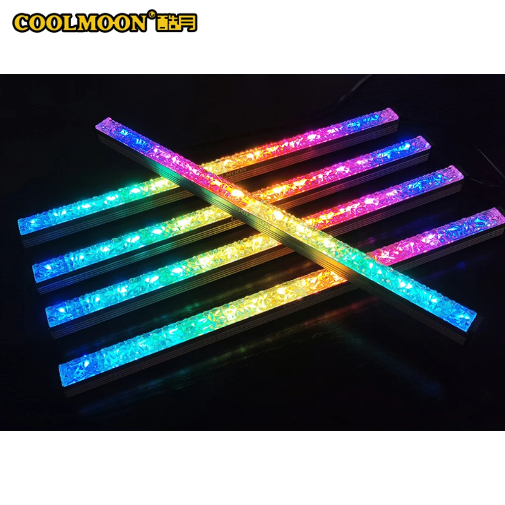 COOLMOON Kristalų RGB LED Juostelės ARGB švelnios Šviesos Kabelio 5V3Pin AURA Vandens Aušintuvas Užsakymą MOD Važiuoklės Magnetinio Lempos PC Apdaila 4