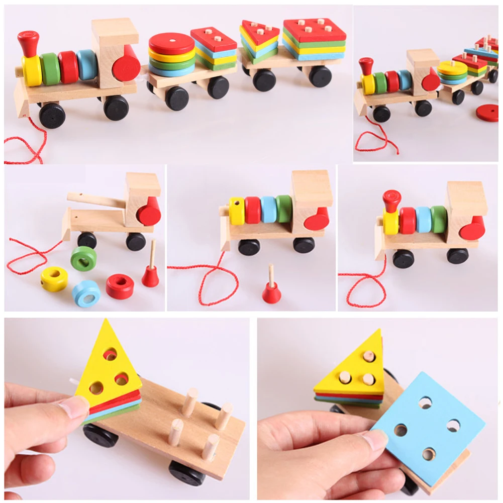 Montessori Mediniai Žaislai, Transporto Priemonės, Galvosūkiai Traukinio Švietimo Vaikai, Kūdikis, Medinės Kietos Medienos Krovimas Traukinio Vaikiška Dėlionė Vaikams 4